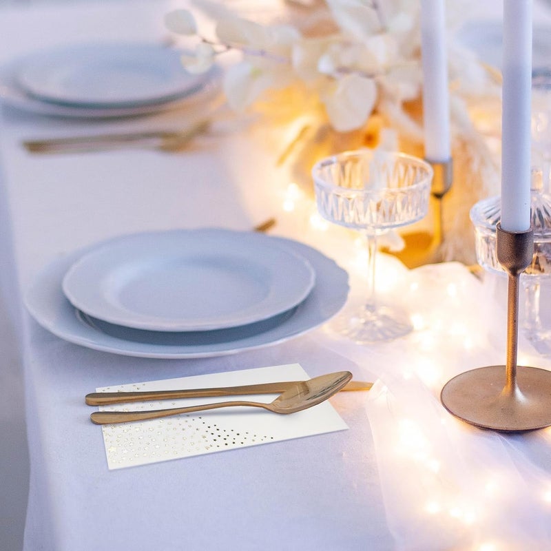 The Essential Concierge Stylish Gold Star Napkins, 100 White and Gold Dinner Napkins, Disposable 7.5 x 4.25 Inch Serviettes for Party or Wedding - Image 5